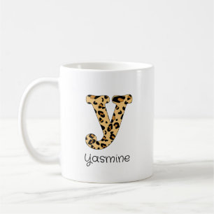Leopard Print Initial y Lowercase och Namn Kaffemugg