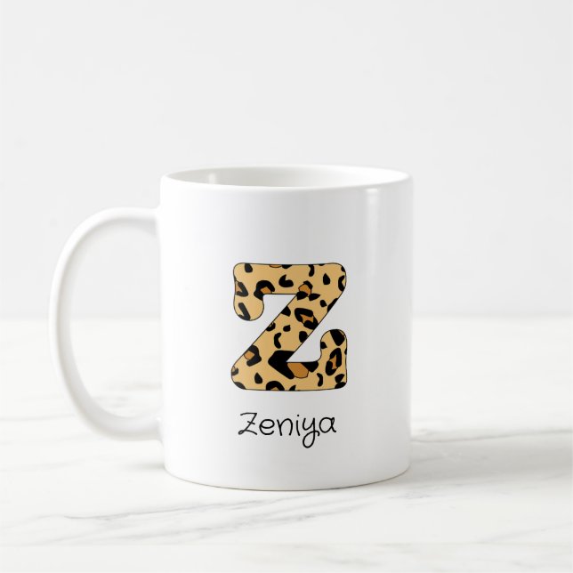 Leopard Print Initial z Lowercase och Namn Kaffemugg (Vänster)