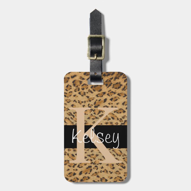 Leopard Print K monogram initialer Luggage Tag Bagagebricka (Vertikal Framsida)