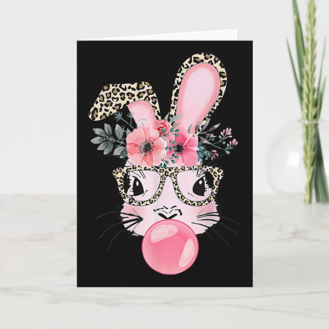 Leopard Print Kanin Kanin som blåser bubbelgum Öst Kort (Framsida)
