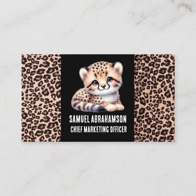 Leopard Print Kawaii Premier  Visitkort (Framsida)