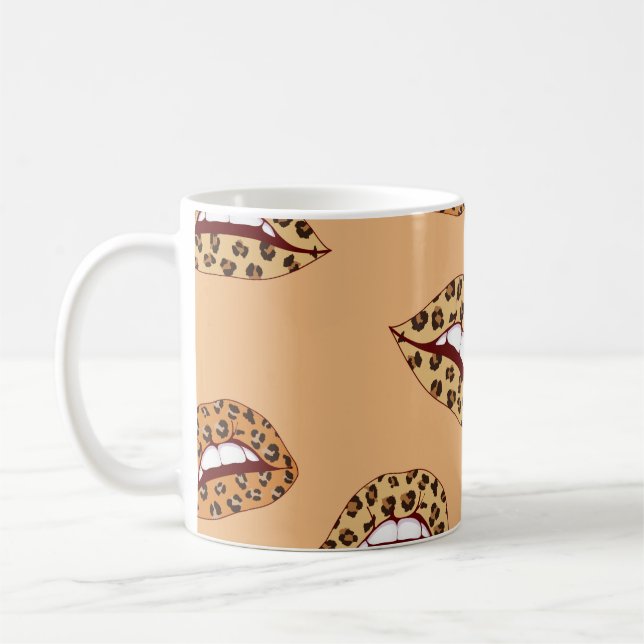 Leopard print läppar sömless mönster,cheetah läppa kaffemugg (Vänster)