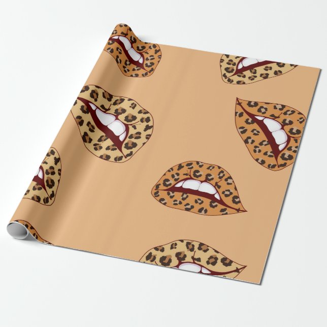 Leopard print läppar sömless mönster,cheetah läppa presentpapper (Utrullad)