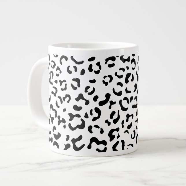 Leopard Print, leopard Spots, Black and White Jumbo Mugg (Framsida vänster)