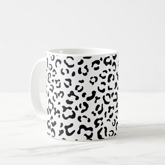 Leopard Print, leopard Spots, Black and White Kaffemugg (Framsida vänster)