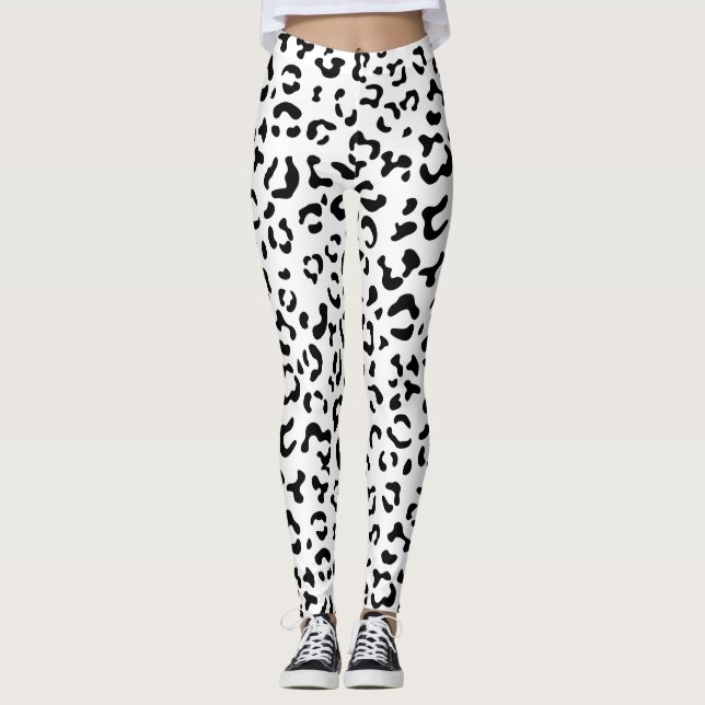 Leopard Print, leopard Spots, Black and White Leggings (Framsida)