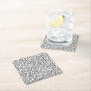 Leopard Print, leopard Spots, Black and White Underlägg Papper Kvadrat