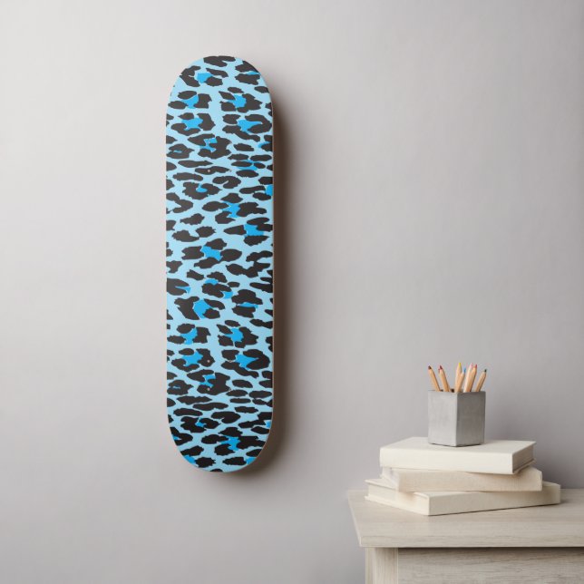 Leopard Print, leopard Spots, Blue Leopard Old School Skateboard Bräda 21,6 Cm (Väggkonst)