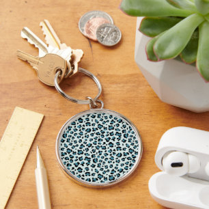 Leopard Print, leopard Spots, Blue Leopard Rund Silverfärgad Nyckelring