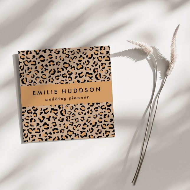Leopard Print, Leopard Spots, Brown Leopard Fyrkantigt Visitkort (Skapare uppladdad)