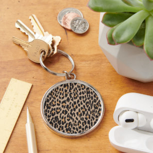 Leopard Print, Leopard Spots, Brown Leopard Rund Silverfärgad Nyckelring