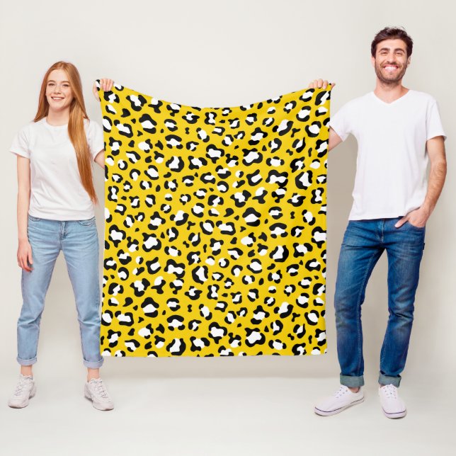 Leopard Print, Leopard Spots, Gult Leopard Fleecefilt (På plats)