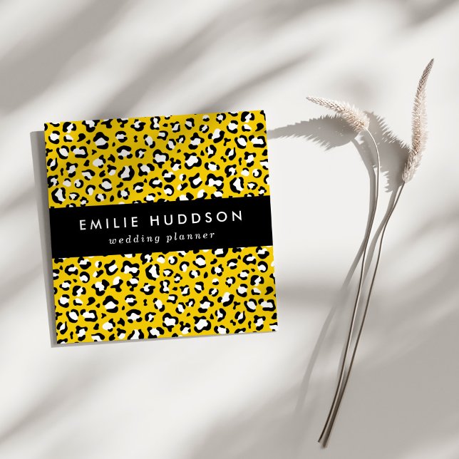 Leopard Print, Leopard Spots, Gult Leopard Fyrkantigt Visitkort (Skapare uppladdad)