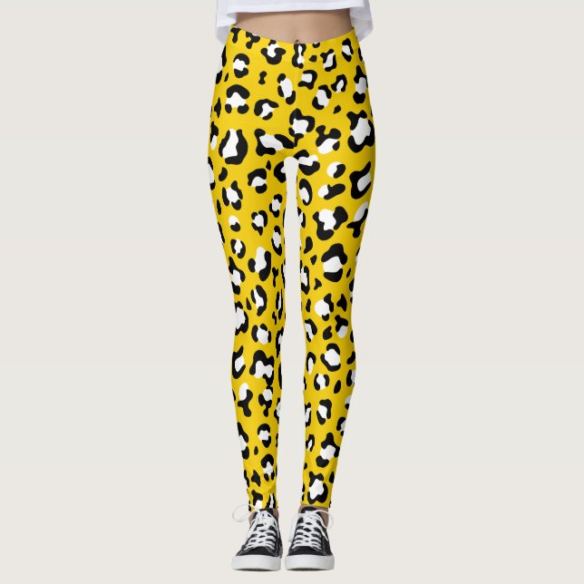 Leopard Print, Leopard Spots, Gult Leopard Leggings (Framsida)