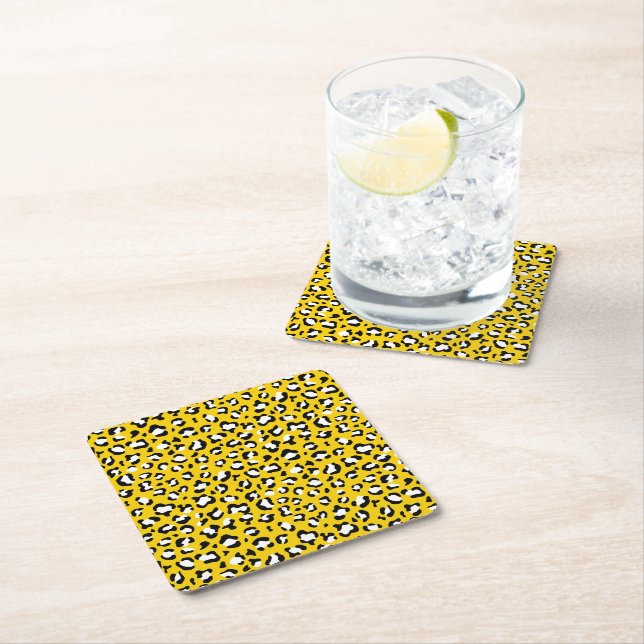 Leopard Print, Leopard Spots, Gult Leopard Underlägg Papper Kvadrat (Insitu)