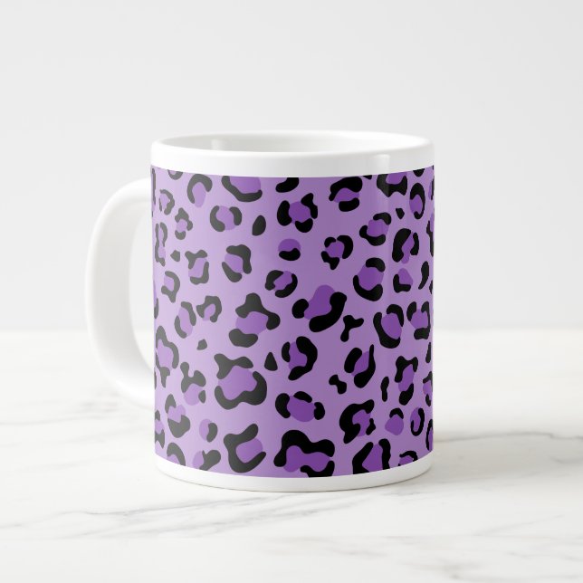 Leopard Print, Leopard Spots, Lila Leopard Jumbo Mugg (Framsida vänster)