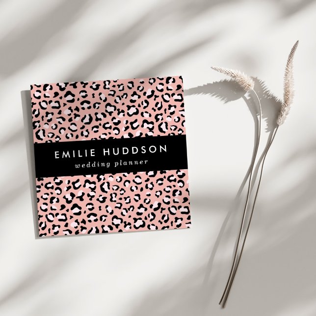 Leopard Print, Leopard Spots, Rosa Leopard Fyrkantigt Visitkort (Skapare uppladdad)