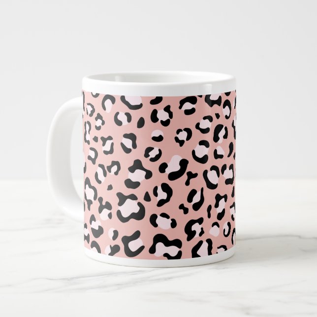 Leopard Print, Leopard Spots, Rosa Leopard Jumbo Mugg (Framsida vänster)