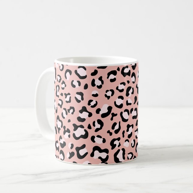Leopard Print, Leopard Spots, Rosa Leopard Kaffemugg (Framsida vänster)
