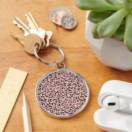 Leopard Print, Leopard Spots, Rosa Leopard Rund Silverfärgad Nyckelring
