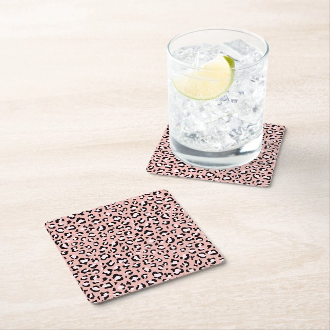 Leopard Print, Leopard Spots, Rosa Leopard Underlägg Papper Kvadrat (Insitu)