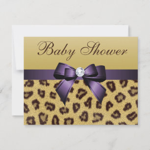 Leopard Print, Lila Bow Baby Shower Inbjudningar