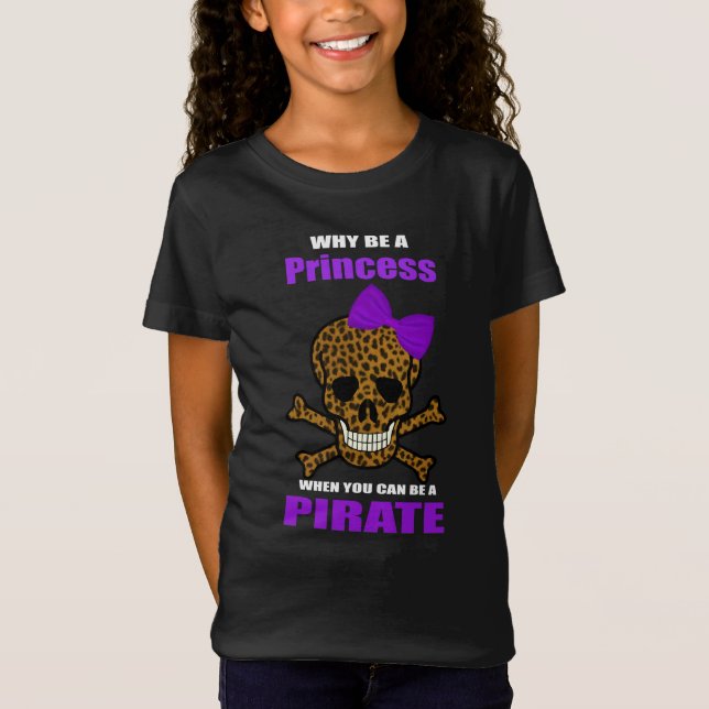 Leopard Print Lila Bow Pirat Princess Skull T Shirt (Framsida)