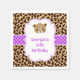 Leopard Print Lila Quatrefoil Födelsedagsfest Pappersservett