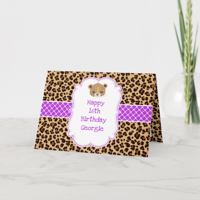 Leopard Print Lila Quatrefoil  Kort (Framsida)