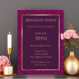 Leopard Print-Magenta-Birthday Inbjudningar