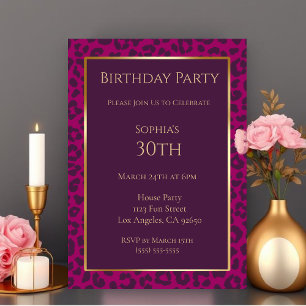 Leopard Print-Magenta-Birthday Inbjudningar