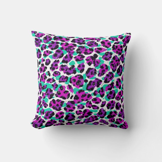 Leopard Print Magenta Rosa Teal Blue Kudde (Framsida)