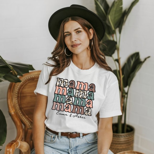 Leopard Print Mama Mors Dag Anpassade Barn Namn T Shirt (Skapare uppladdad)