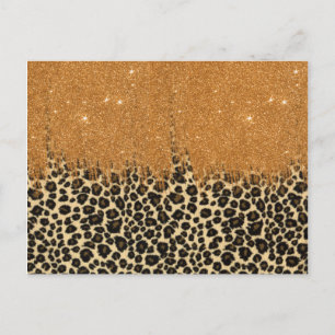 Leopard Print med Guld Falskt Glitter Penseldrag Vykort