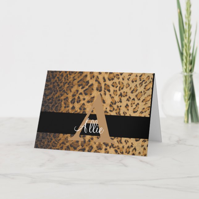 Leopard Print Monogram A Initial, Tack, Note Kort (Framsida)