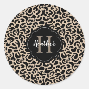 Leopard Print Monogram Classic Round Sticker Runt Klistermärke