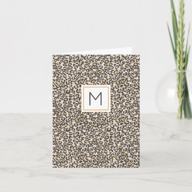 Leopard Print Monogram INITIAL Chic Stationary Kort (Framsida)