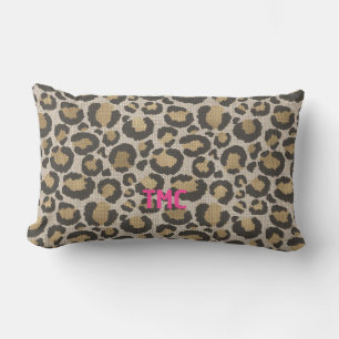 Leopard Print Monogram INITIALER Chic Animal Rolig Lumbarkudde