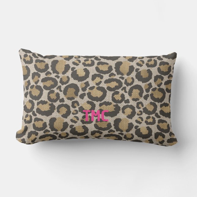 Leopard Print Monogram INITIALER Chic Animal Rolig Lumbarkudde (Framsida)