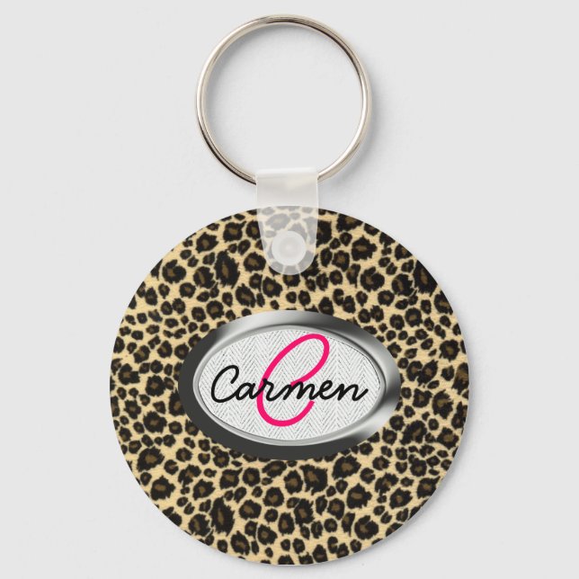 Leopard Print Monogram Nyckelring (Framsida)