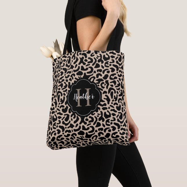 Leopard Print Monogram Tote Bag Tygkasse (Närbild)