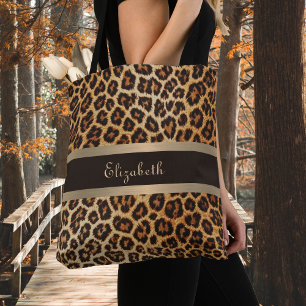 Leopard Print Mönster Brown och Guld Rand Namn Tygkasse