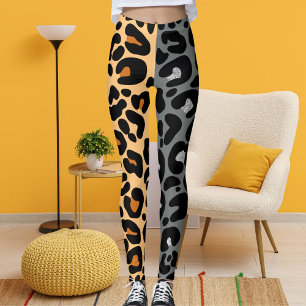 Leopard Print Mönster Cat Brown Grått Silva Black Leggings