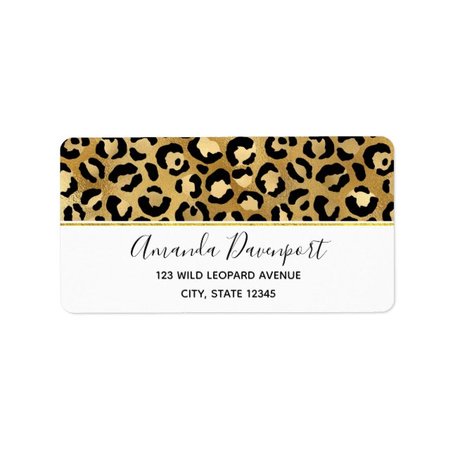 Leopard Print Mönster i Guld och Black Adressetikett (Framsidan)