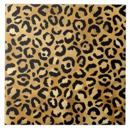 Leopard Print Mönster i Guld och Black Kakelplatta