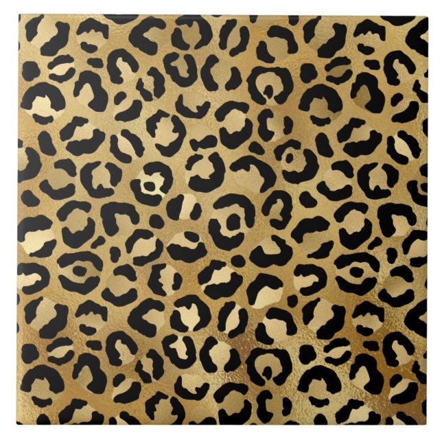 Leopard Print Mönster i Guld och Black Kakelplatta (Framsidan)