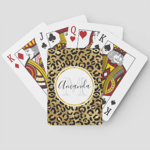 Leopard Print Mönster i Guld och Black Monogram Casinokort