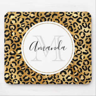 Leopard Print Mönster i Guld och Black Monogram Musmatta