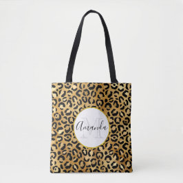 Leopard Print Mönster i Guld och Black Monogram Tygkasse
