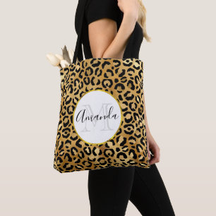 Leopard Print Mönster i Guld och Black Monogram Tygkasse